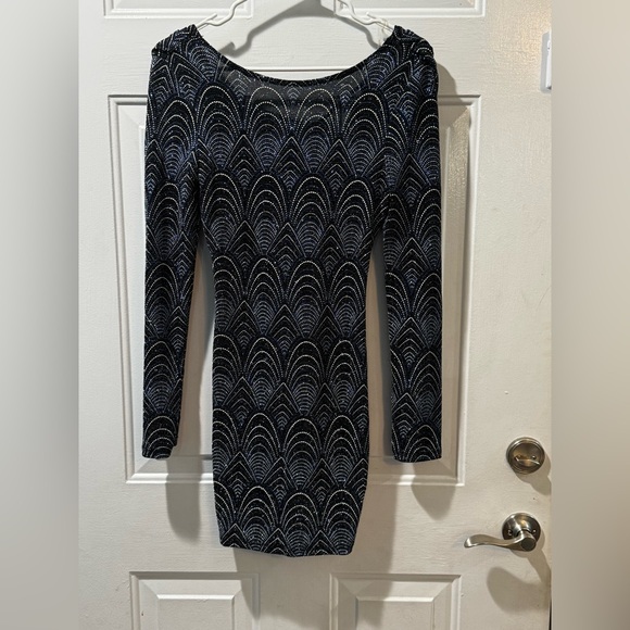 24. Iris Long Sleeve Black and Silver Dress - Picture 1 of 5
